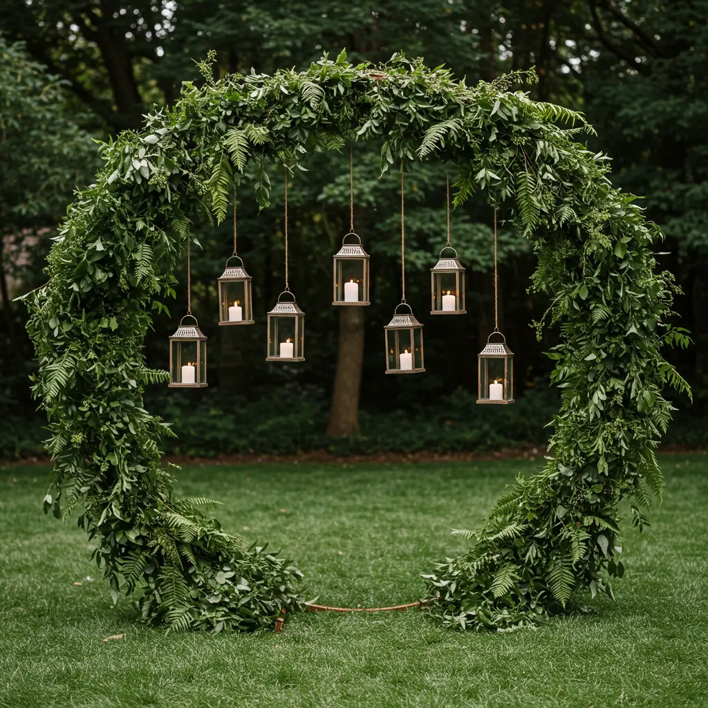 Circular Greenery Arch with Hanging Lanterns