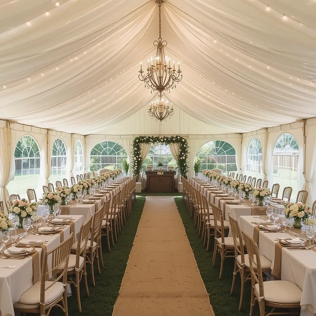 Classic Burlap and Lace Tent Decor