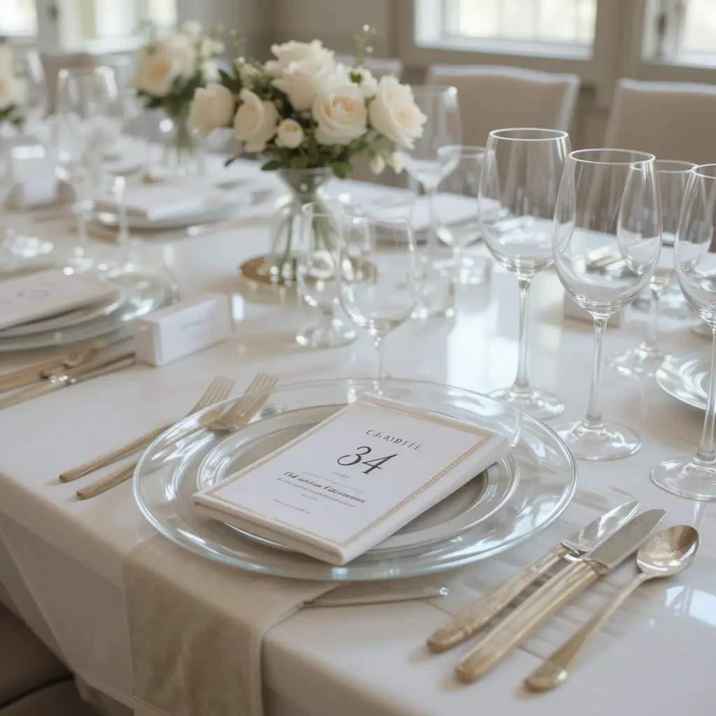 Clear Glass Chargers with Metallic Cutlery