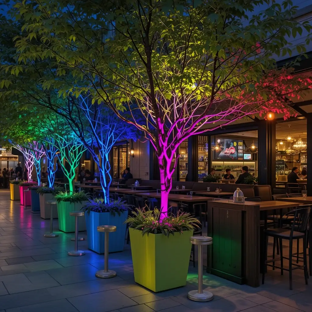 Colored Uplights for Trees and Greenery