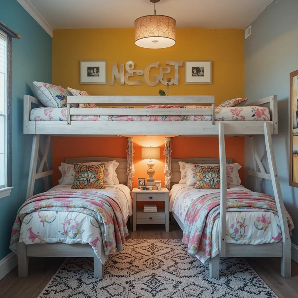 Colorful Accent Walls Behind Bunk Beds