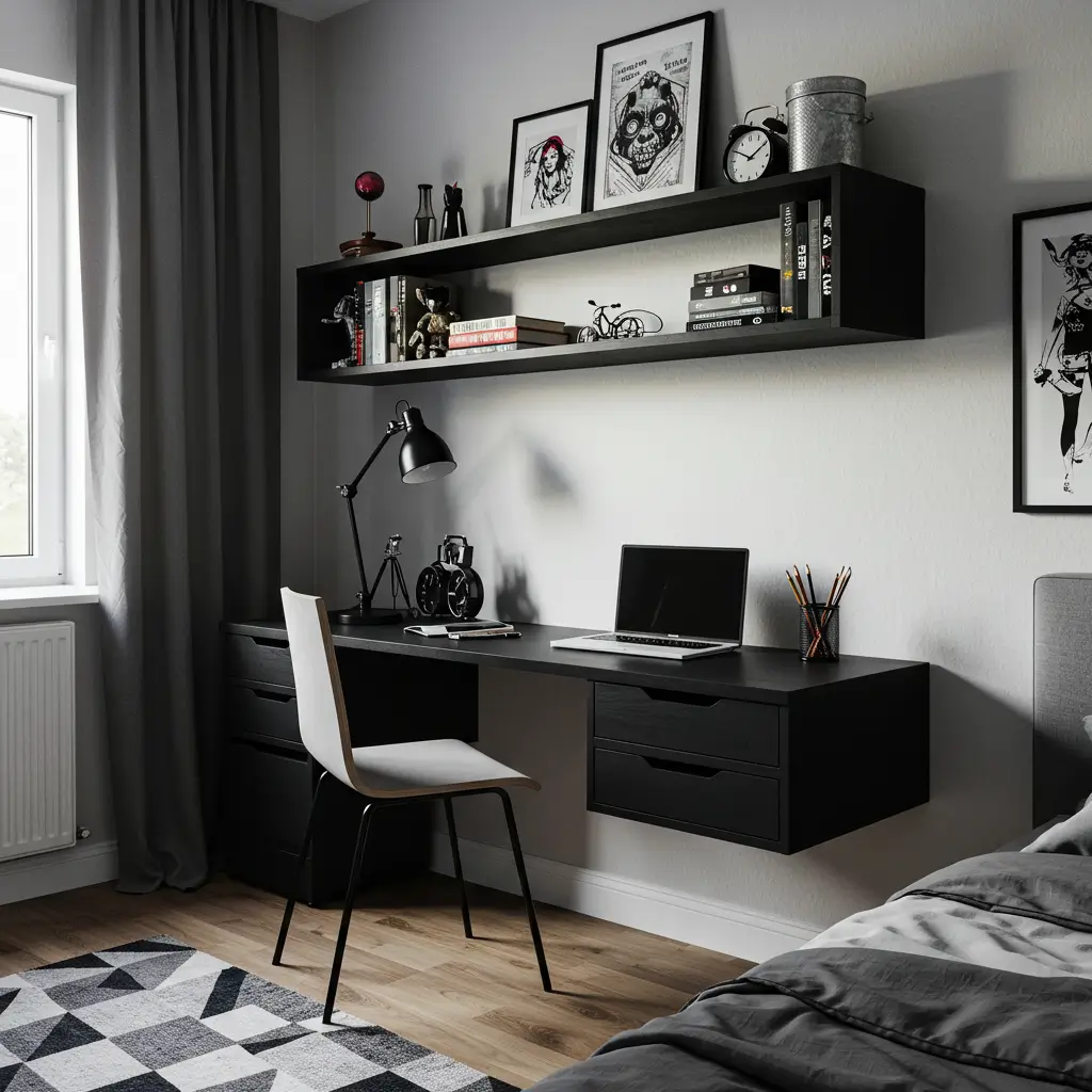 Compact Black Desk with Floating Drawers
