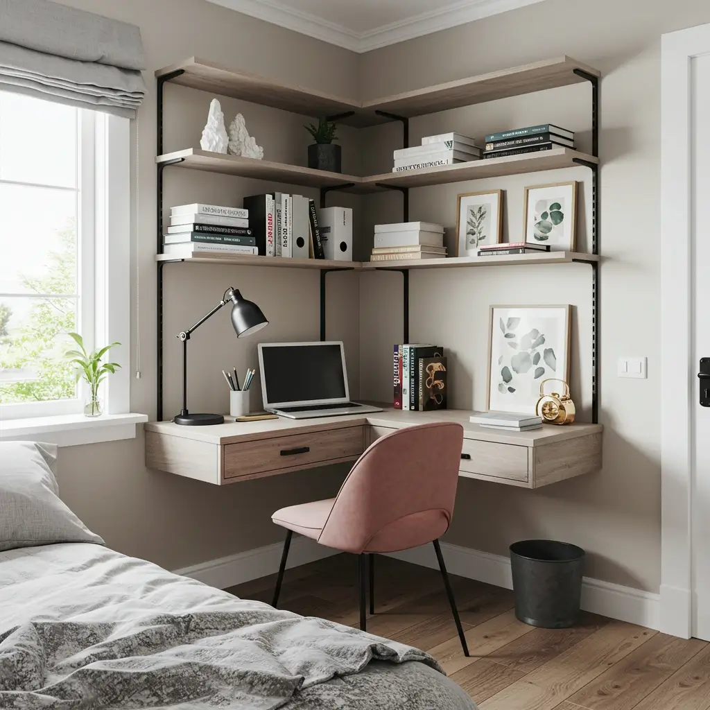Compact Corner Shelving Desk