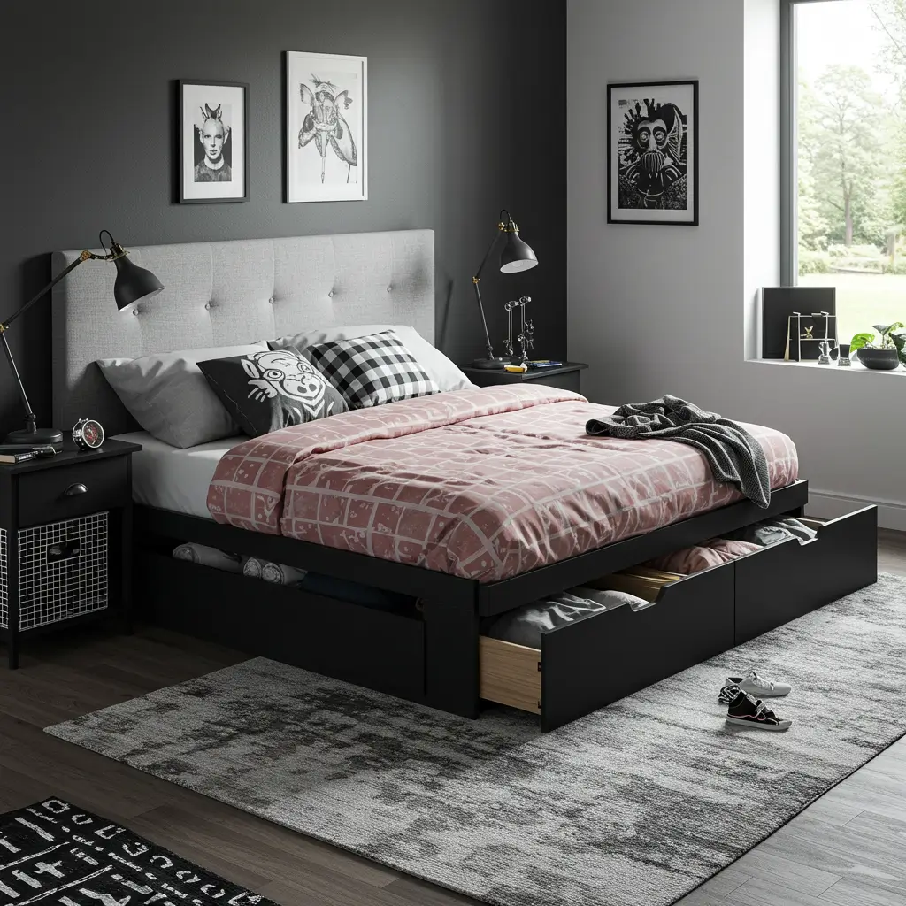 Compact Platform Bed with Storage