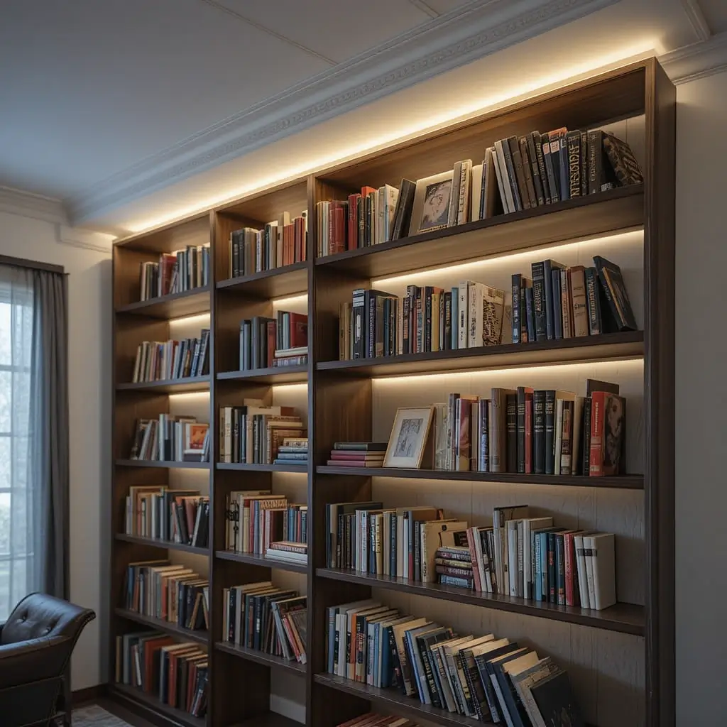Cove Lighting Above Bookshelf