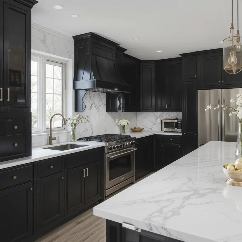 Dark Cabinets with White Countertops