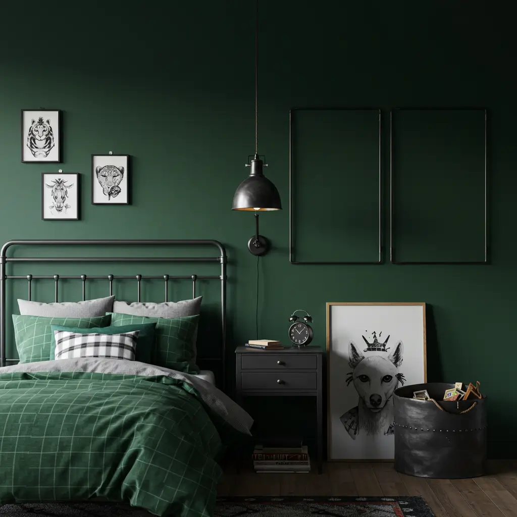  Dark Forest Green with Industrial Lighting