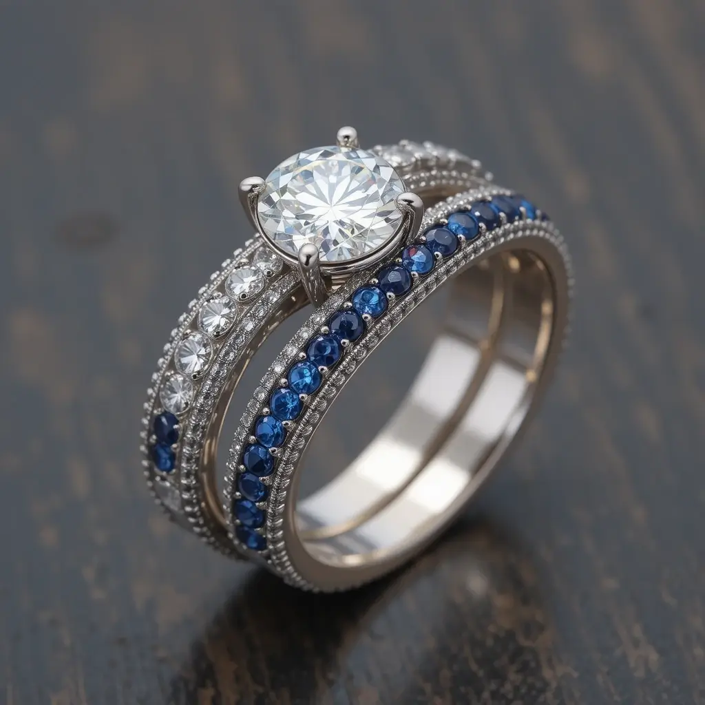 Diamond and Sapphire Stack for a Bold Statement