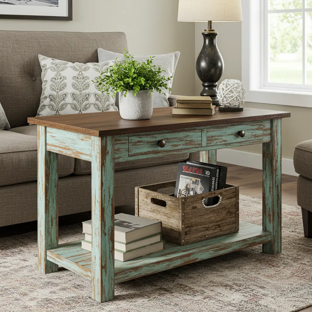Distressed Finish Rustic Sofa Table