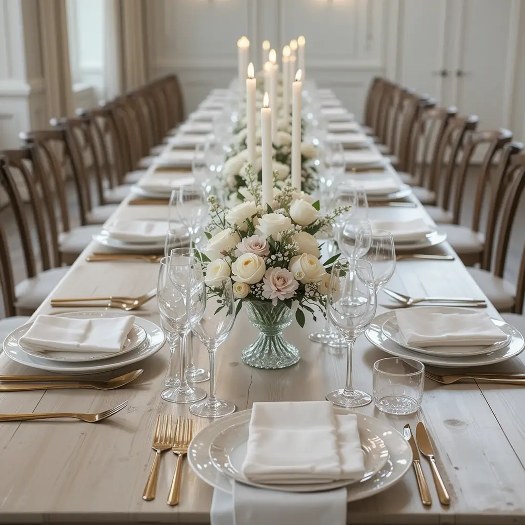 Elegant Clear Glassware and White Dishes