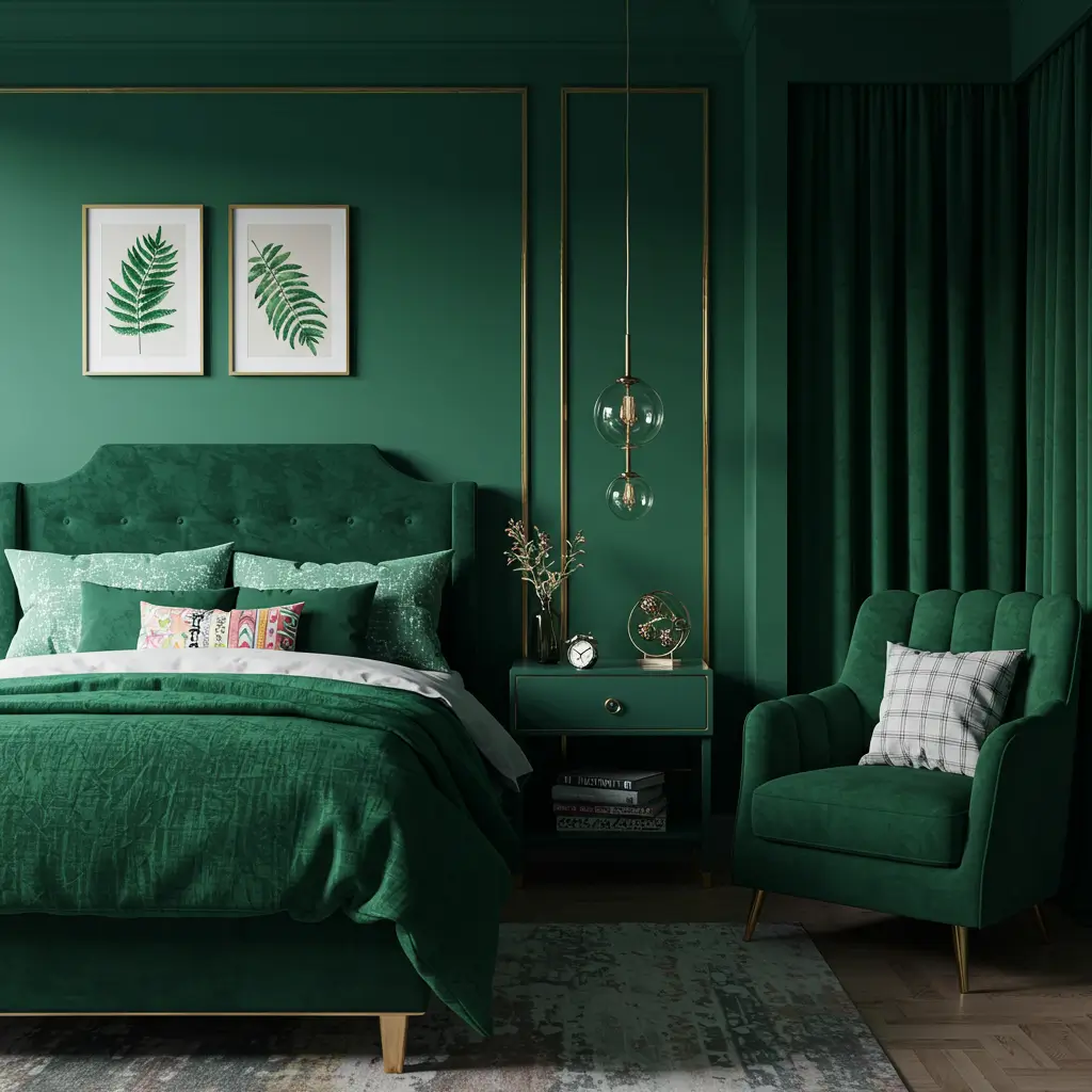 Emerald Green Walls with Velvet Decor