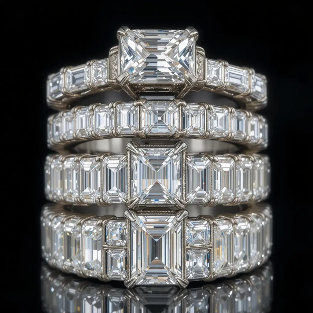 Emeraldn Cut Diamond Stack for Sharp Elegance