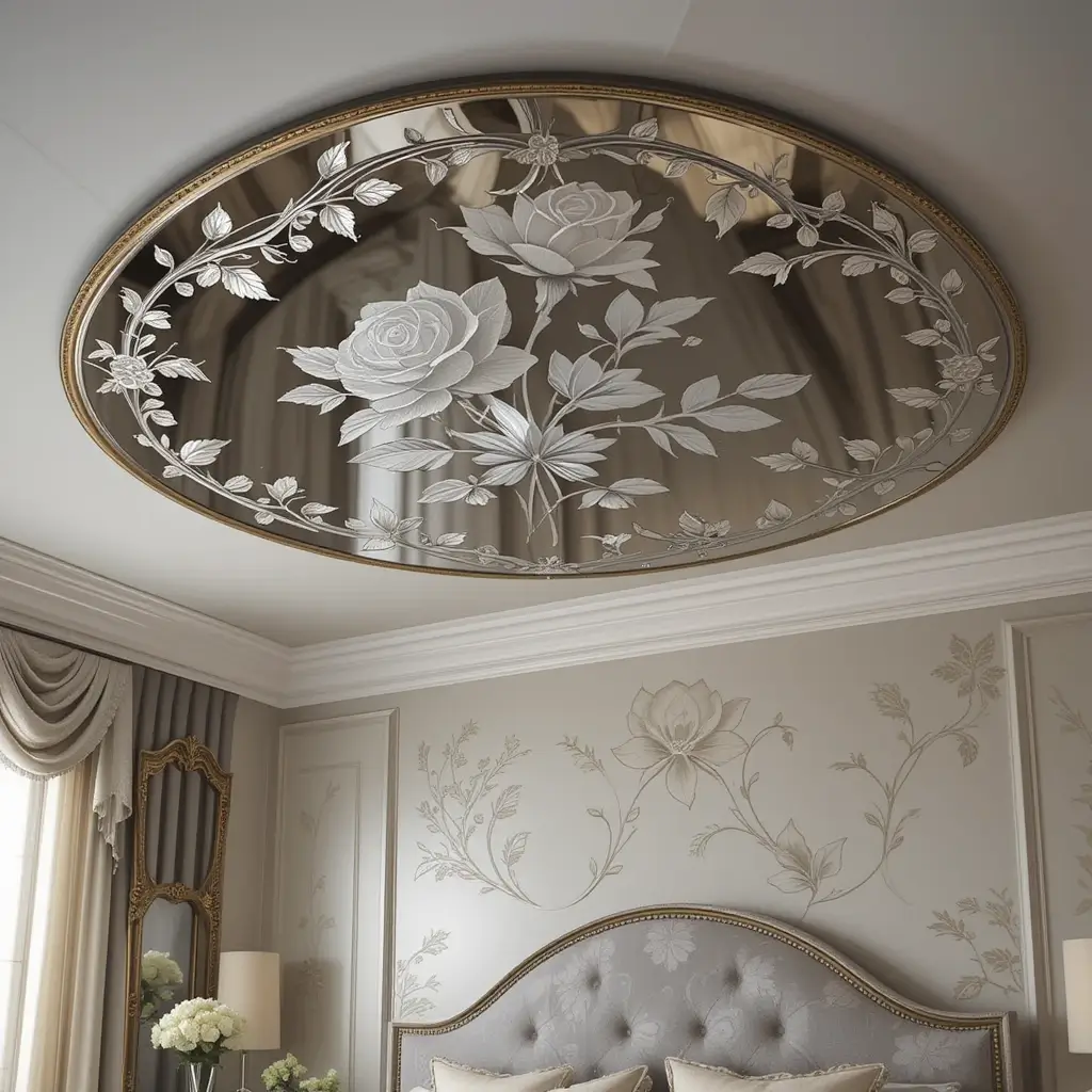 Etched Mirror Ceiling with Floral Design