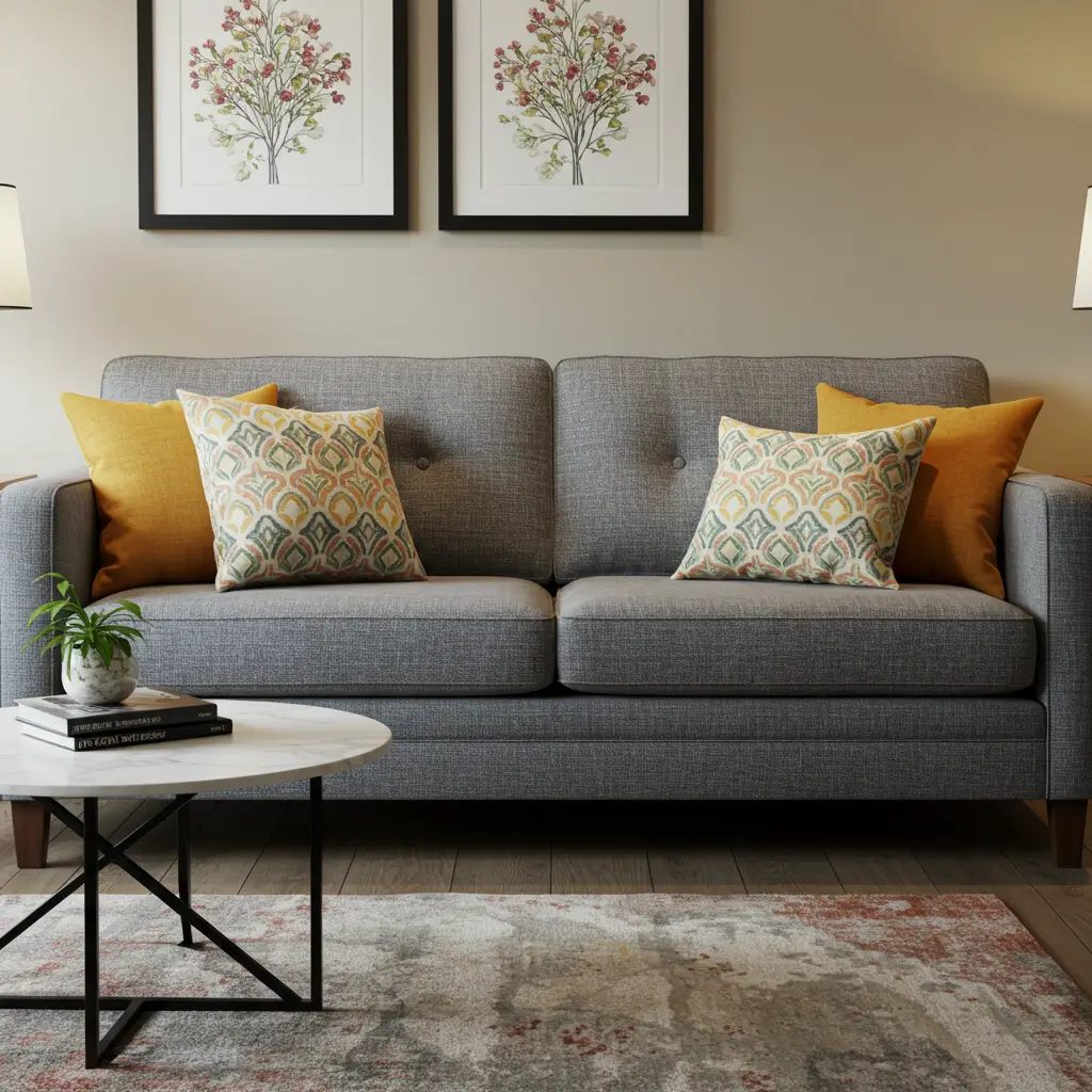 Fabric Sofa with Patterned Cushions