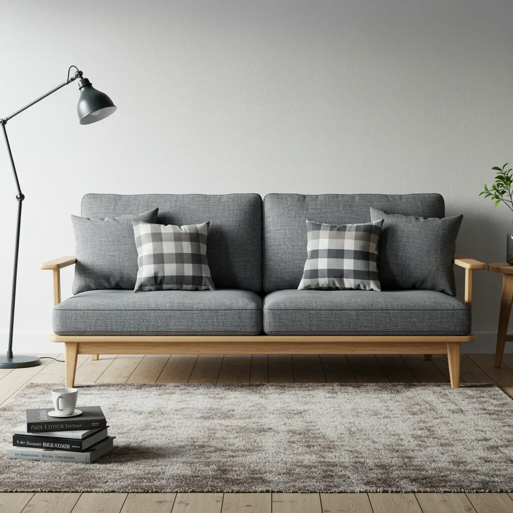 Fabric and Wood Combo Sofa