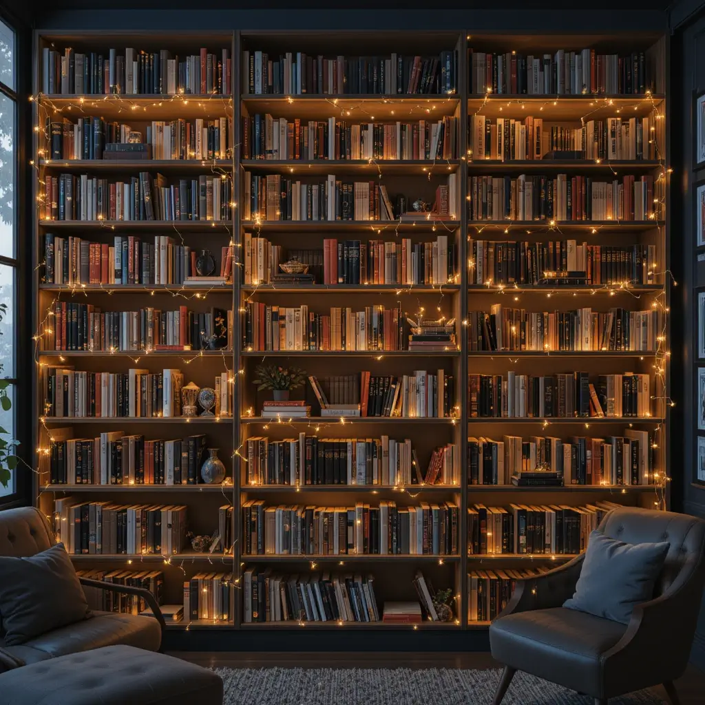 Fairy Lights Woven Around Books