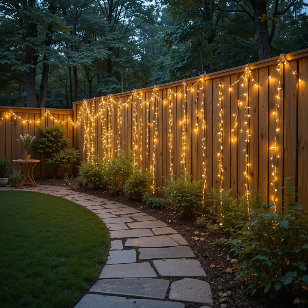 Fairy Lights Wrapped Around Fencing