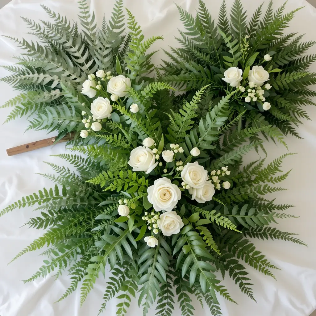 . Fern Fans with White Blooms