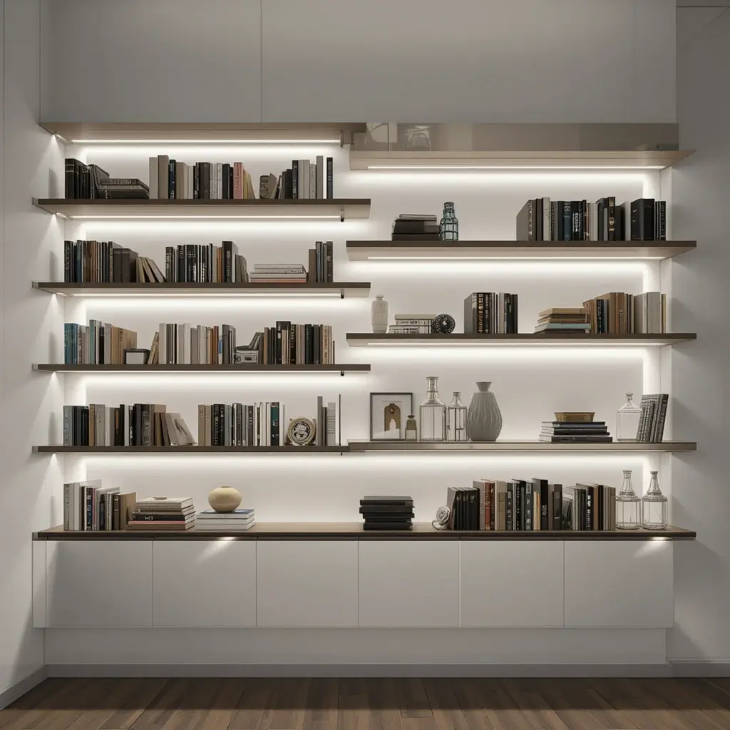 Floating Bookshelves with Integrated Lights