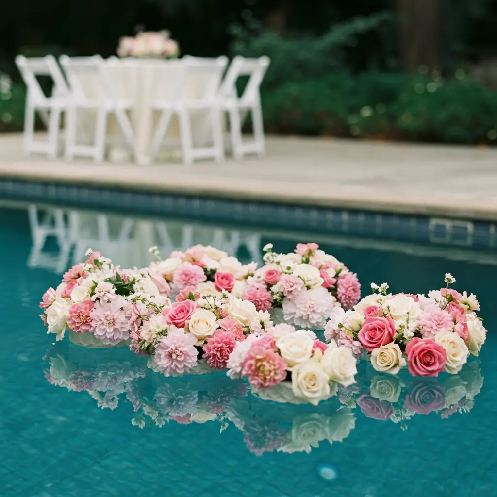 Floating Flower Arrangements in the Pool