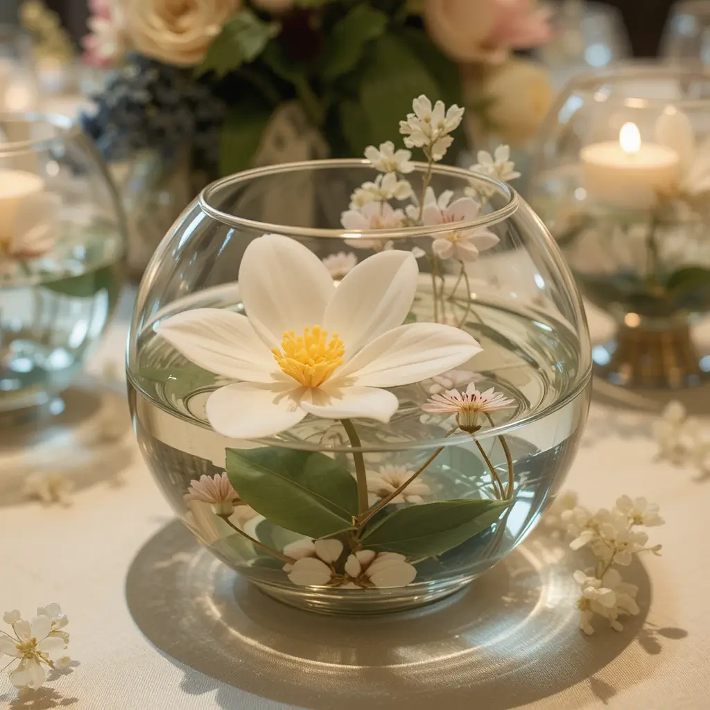 Floating Flowers in Clear Bowls