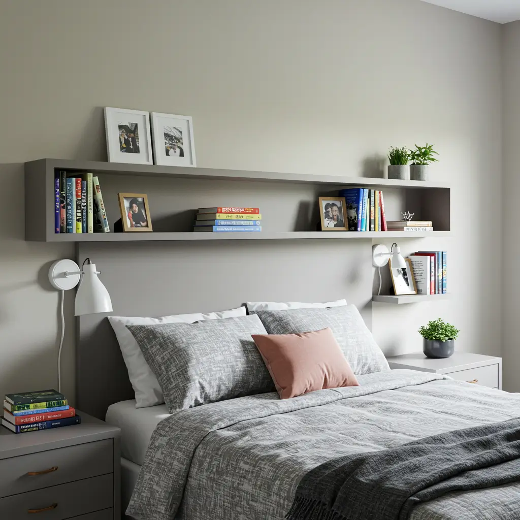 Floating Shelves Integrated Headboard