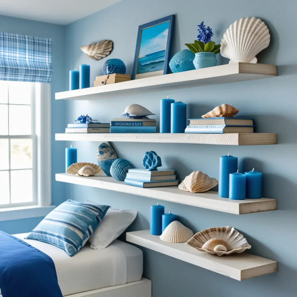 Floating Shelves with Blue Decor