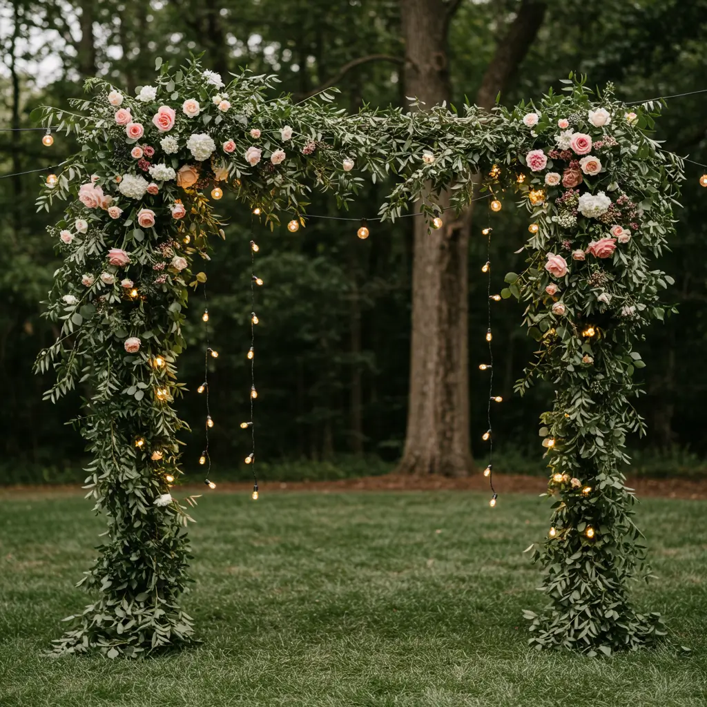 Floral Arch with String Lights