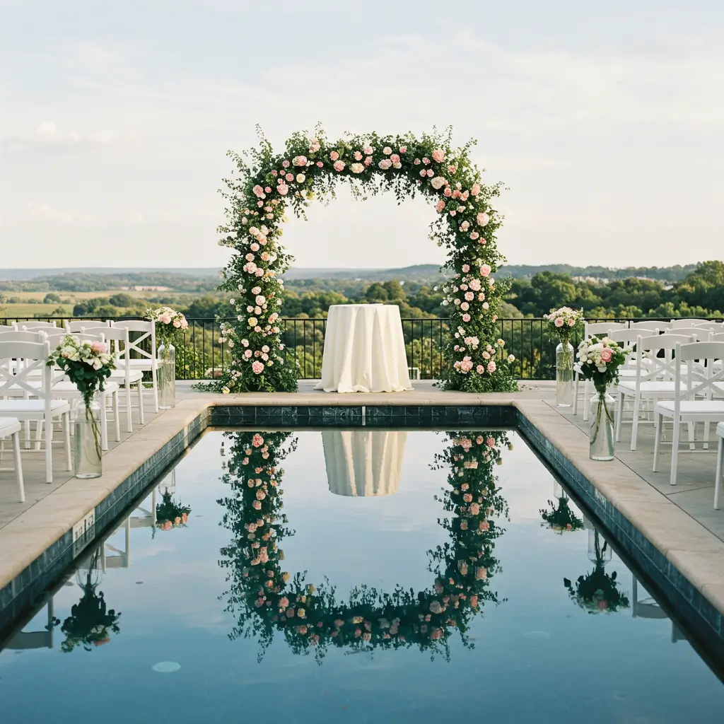 Floral Arches Overlooking the Pool