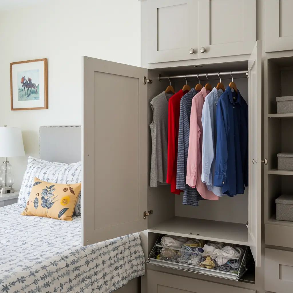 Fold-Down Hanging Rods in Cupboards