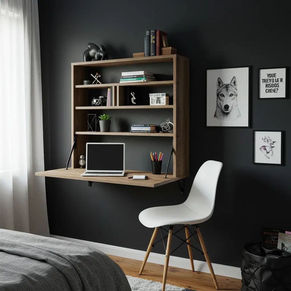Fold-Down Wall Desk with Metal Accents