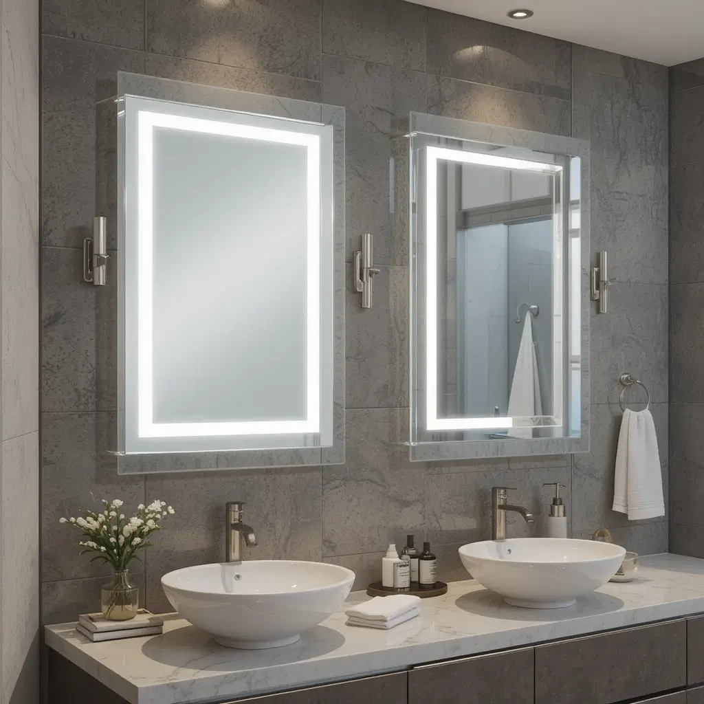 Frameless Backlit Mirrors with Built-In Lights