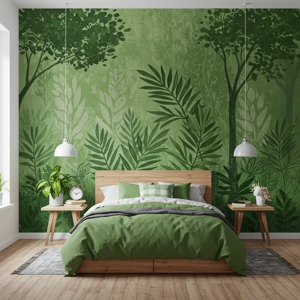Green Mural Wall with Nature Elements