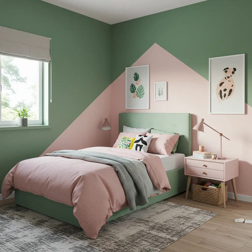 Green and Pink Color Block Walls