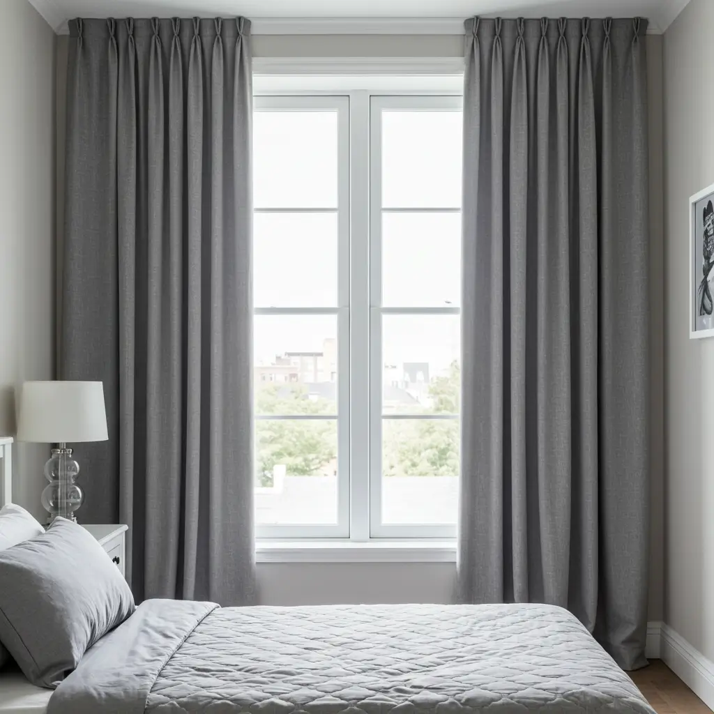 Grey Curtains Framing White Windows