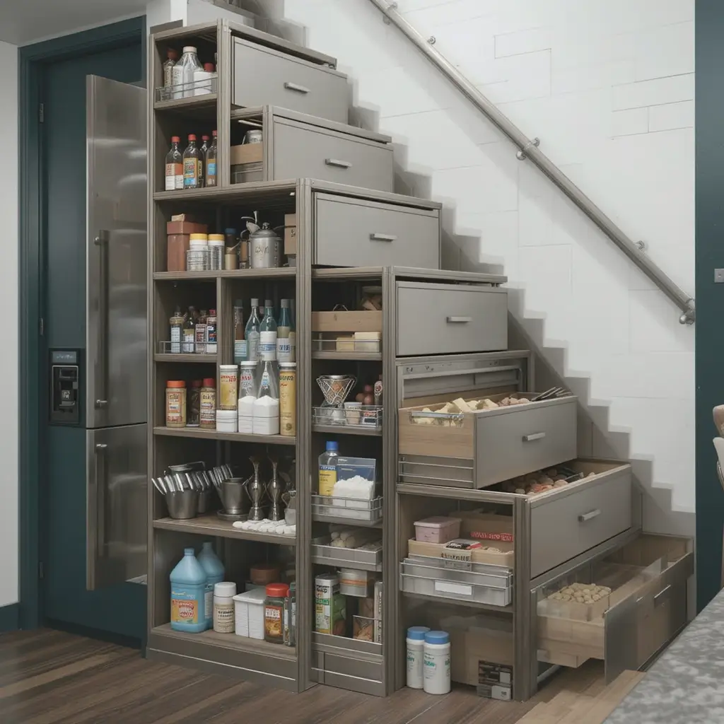 Hidden Storage Drawers in Stairs