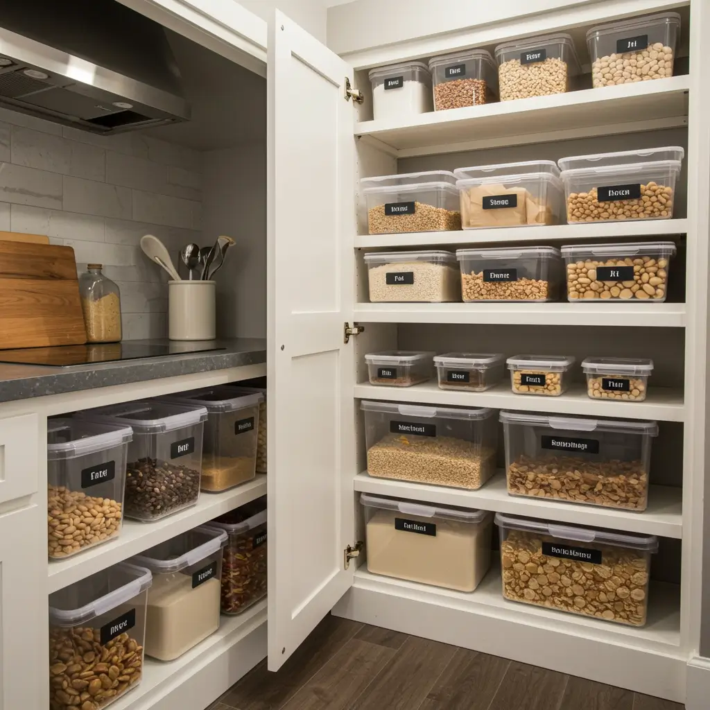 . Incorporate Open Pantry Bins