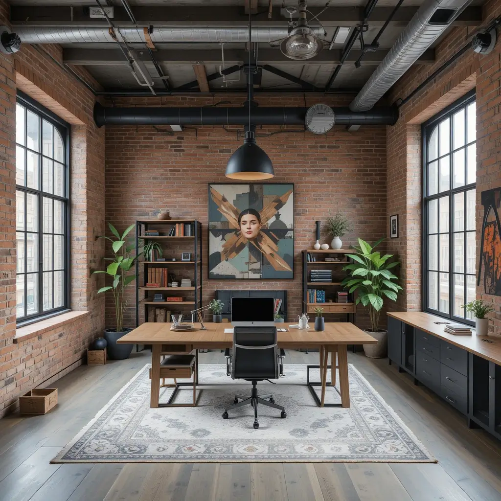 Industrial Loft Office with Bold Fixtures