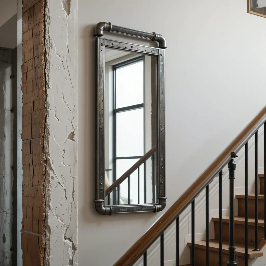 Industrial Mirror with Pipe Detailing
