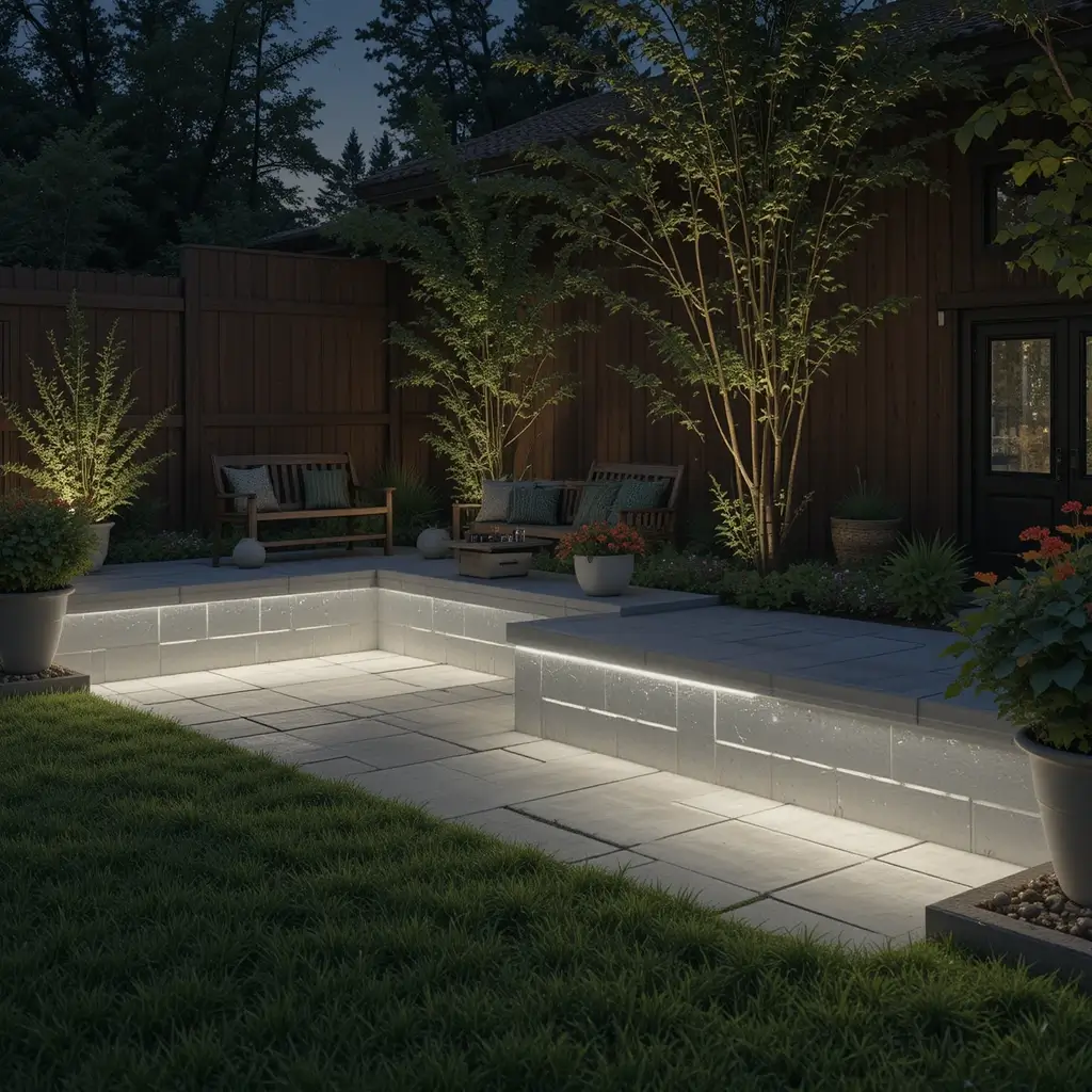 LED Strip Lights Under Benches for a Soft Glow