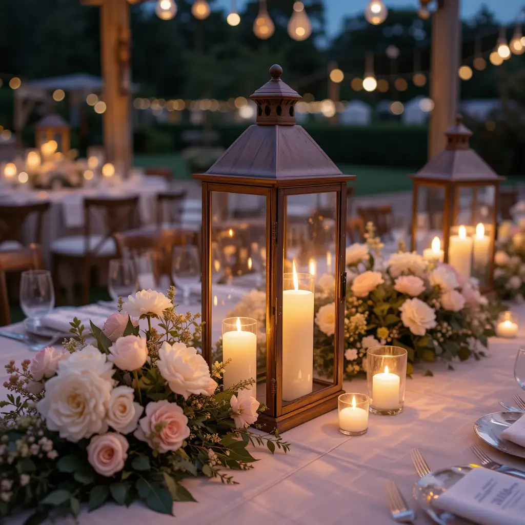 Lanterns with Soft Floral Arrangements