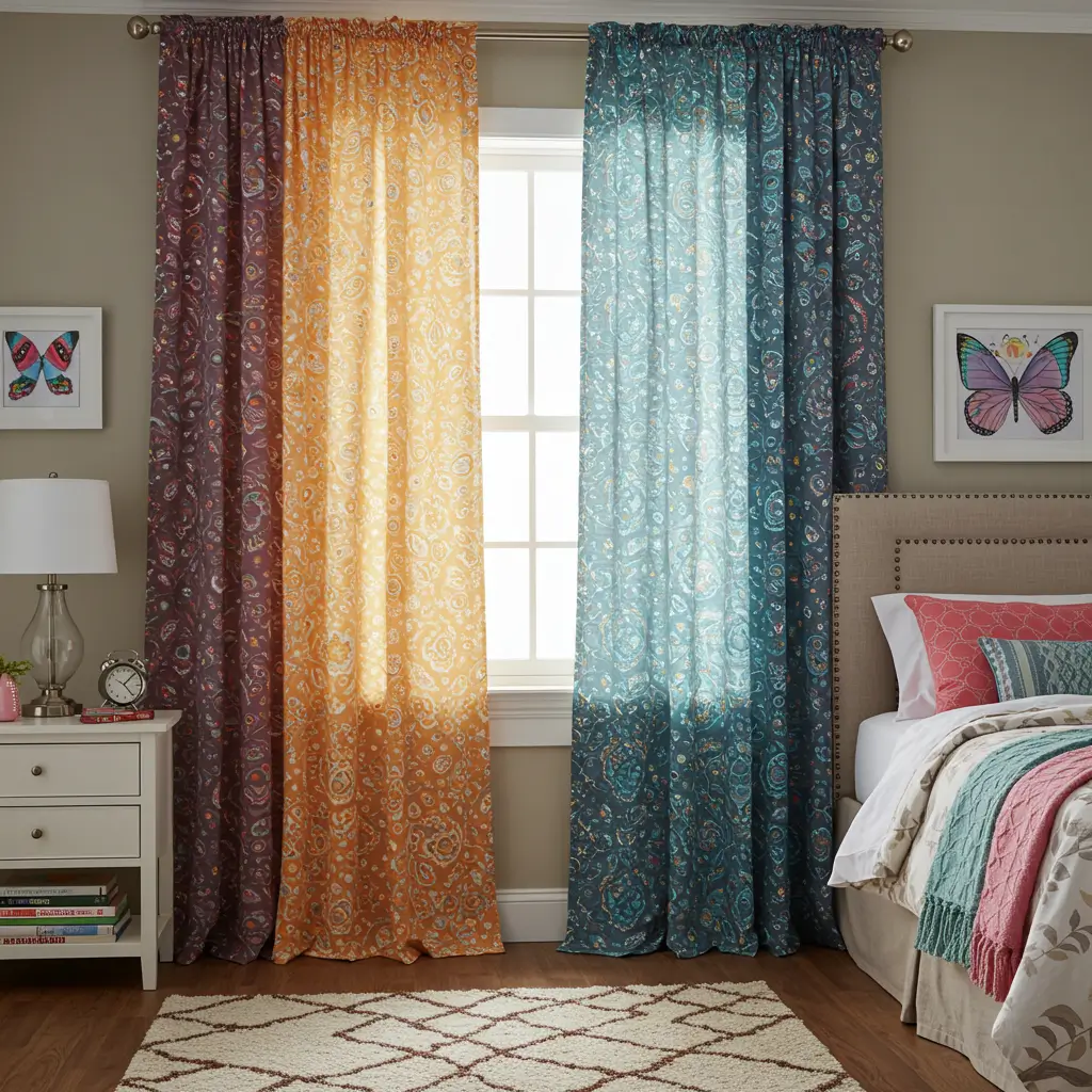 Layered Curtains with Solid and Patterned Panels