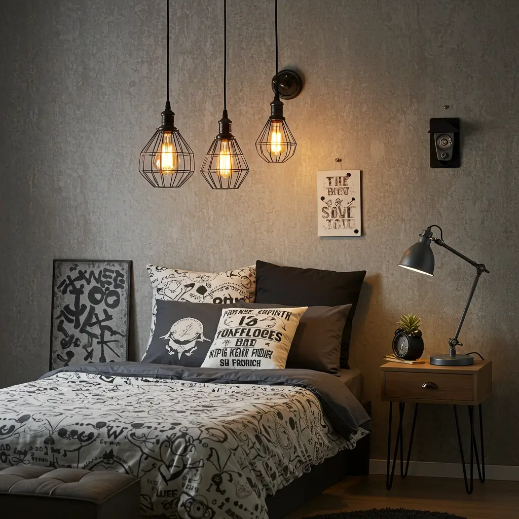 Layered Lighting with Industrial Fixtures