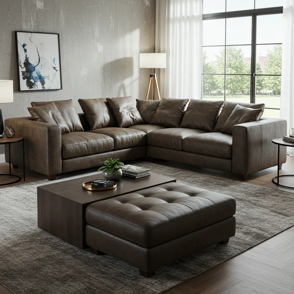 Leather and Fabric Combo Sofa