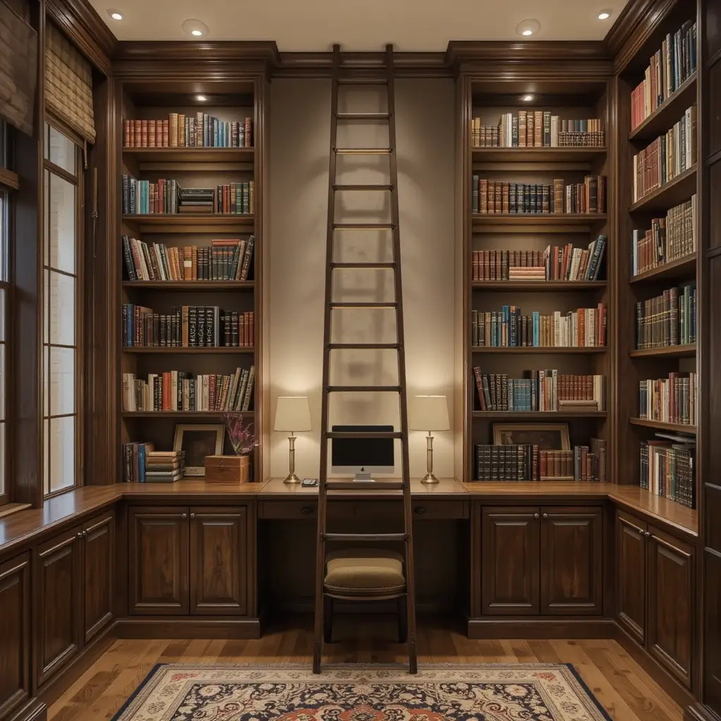 Library Ladder with Light Fixtures