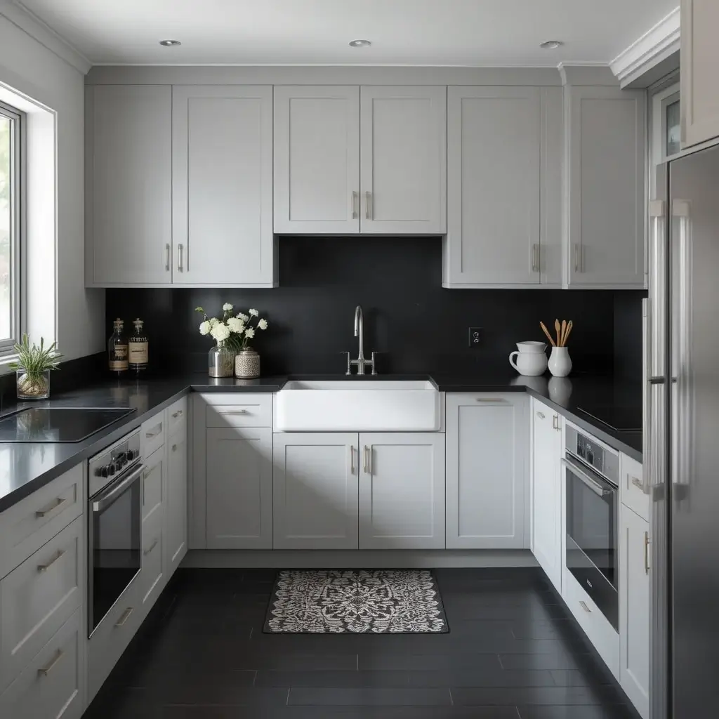 Light Grey Cabinets with Black Countertops