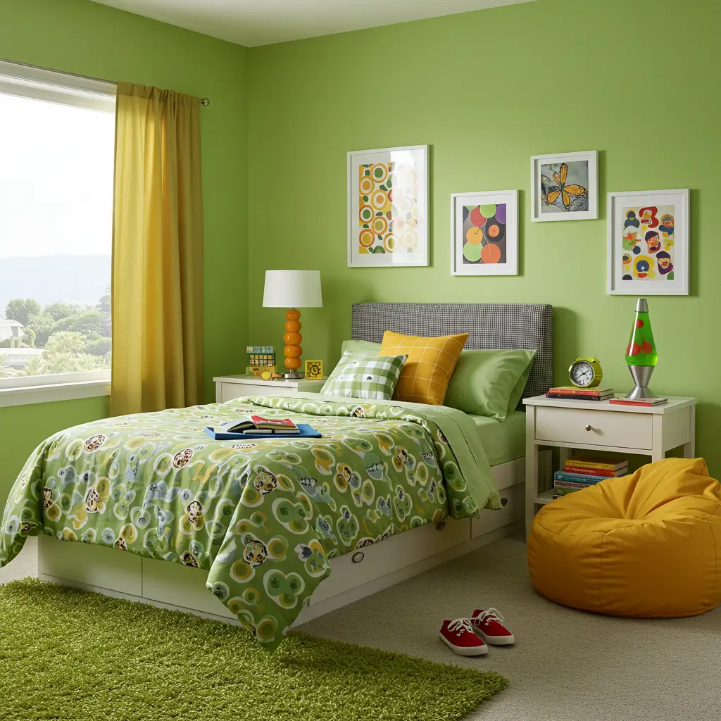  Lime Green Walls with Retro Decor