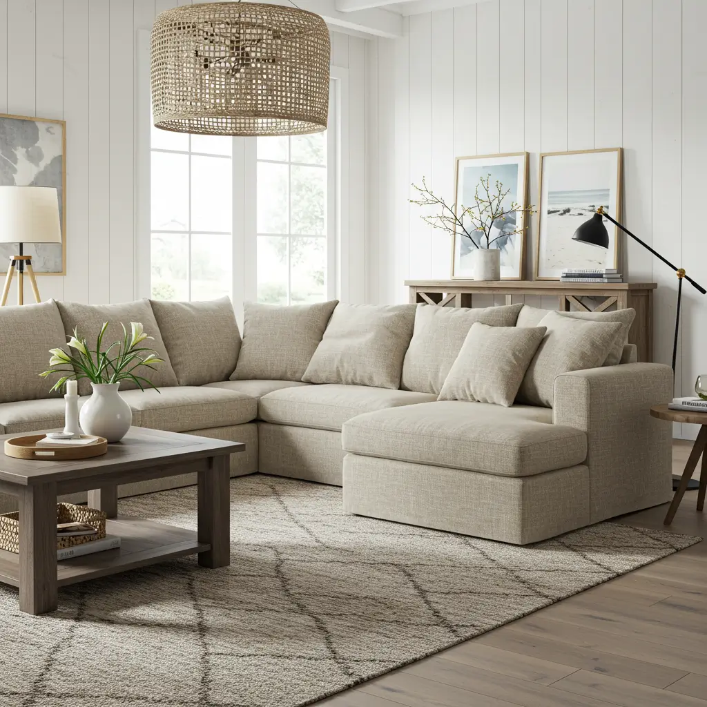 . Linen Upholstered L-Shaped Sofa