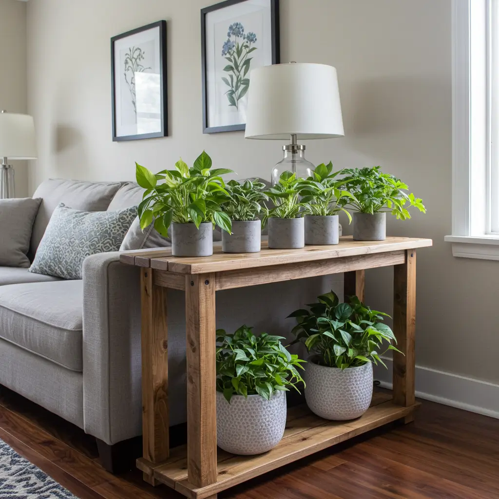 Live Plant Display Sofa Table