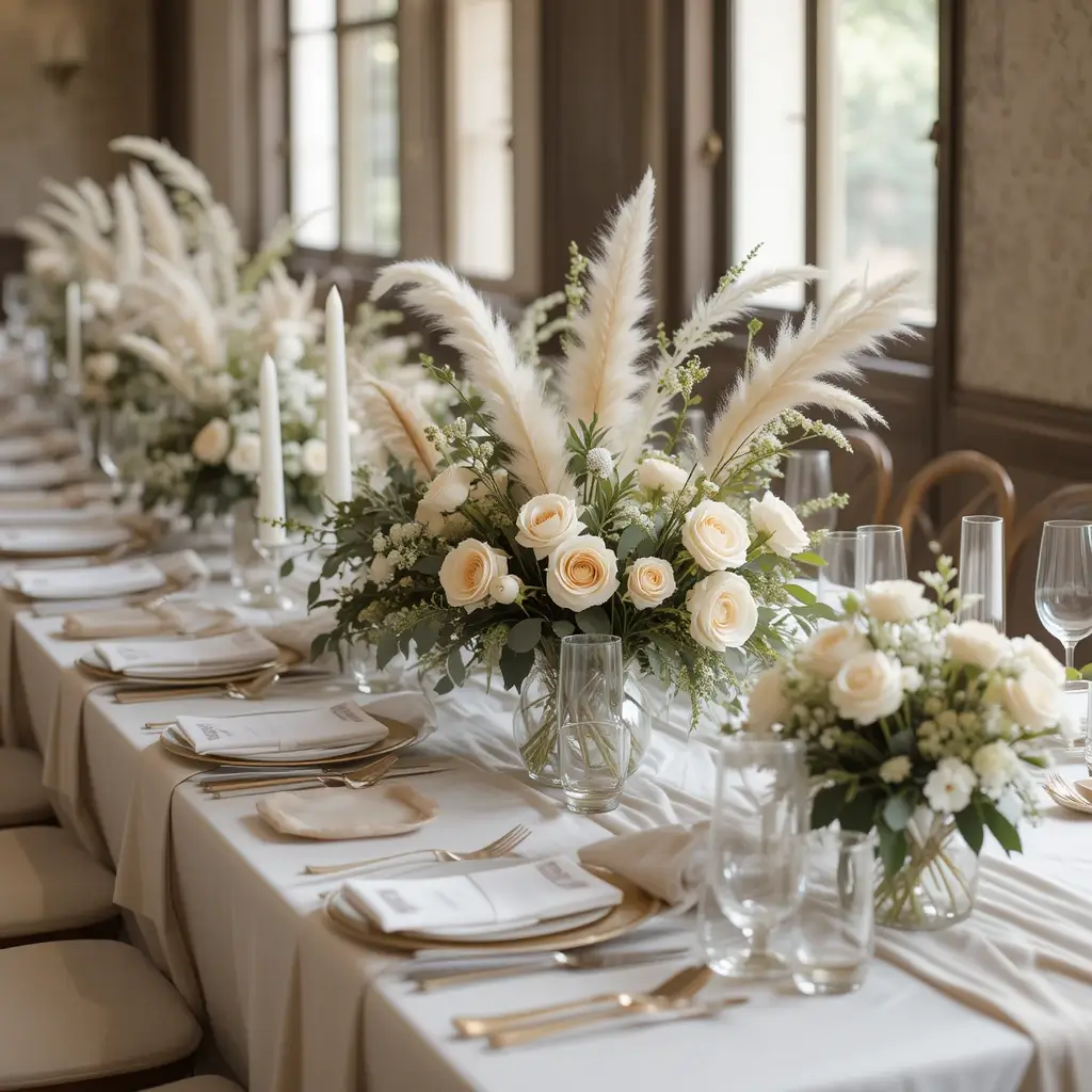 Low Floral Arrangements in Neutral Tones